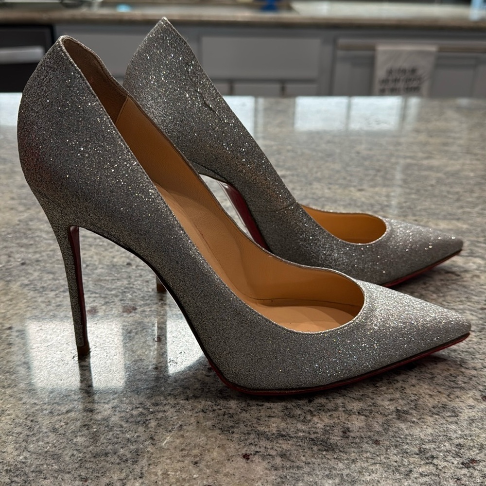 Christian Louboutin Decollette 100 Mini Silver Glitter Heels